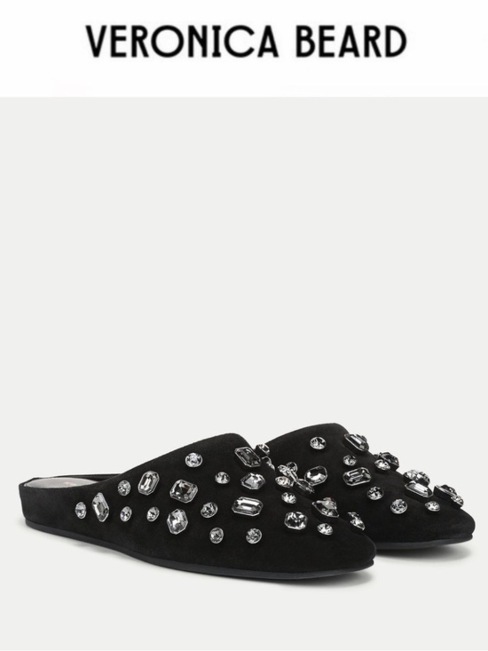 Veronica Beard Narcisa Embellished Mule Black Suede Crystal  Slip-On Shoe US 6.5